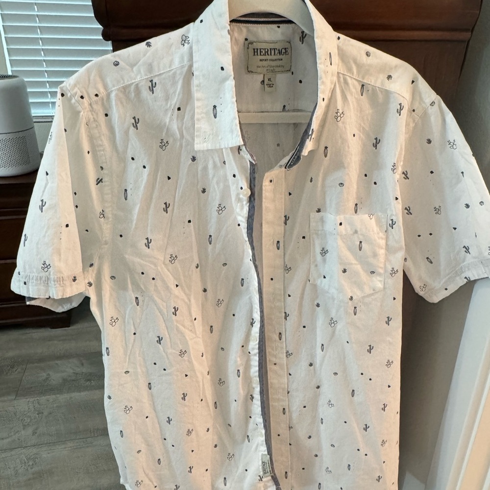 Heritage Report Collection Button Down Linen White Cactus Extra Large